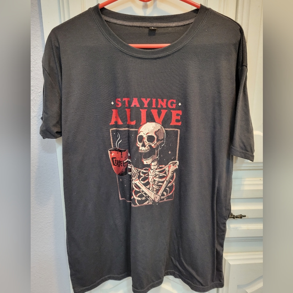 Unisex Skeleton Coffee Tee Shirt LG